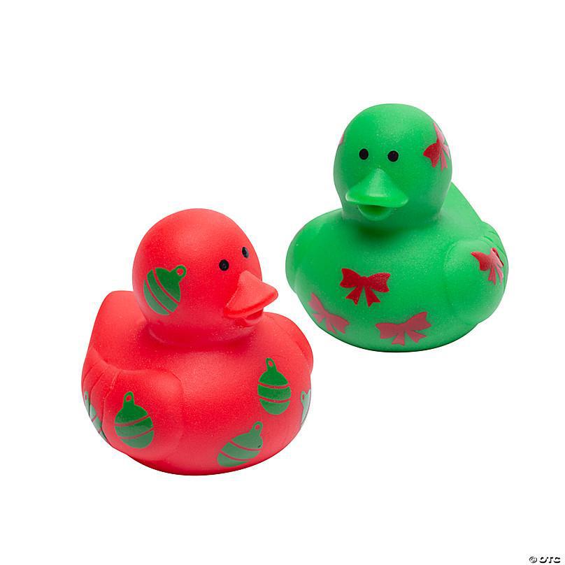 1.5" Mini Red & Green Christmas Print Rubber Duck